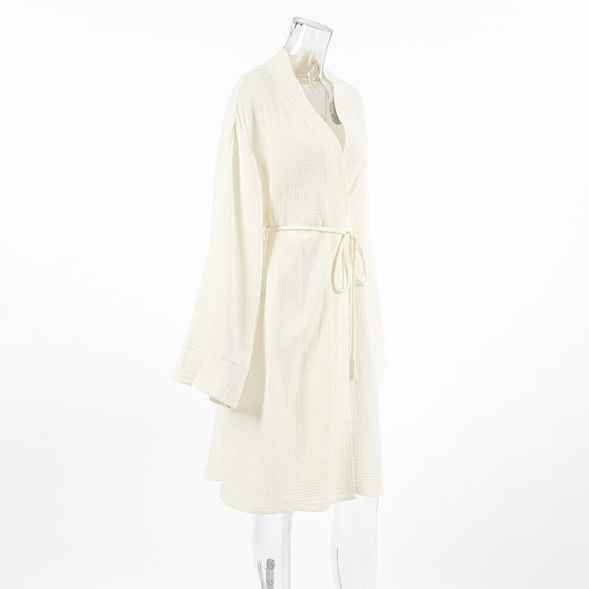 Beige Pure Cotton Kimono Robe