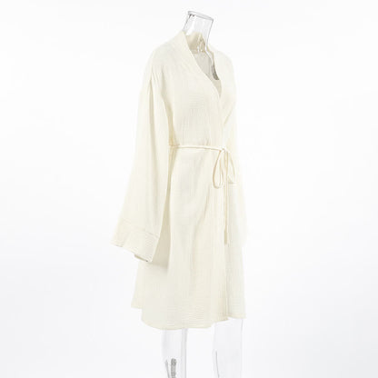 Beige Pure Cotton Kimono Robe