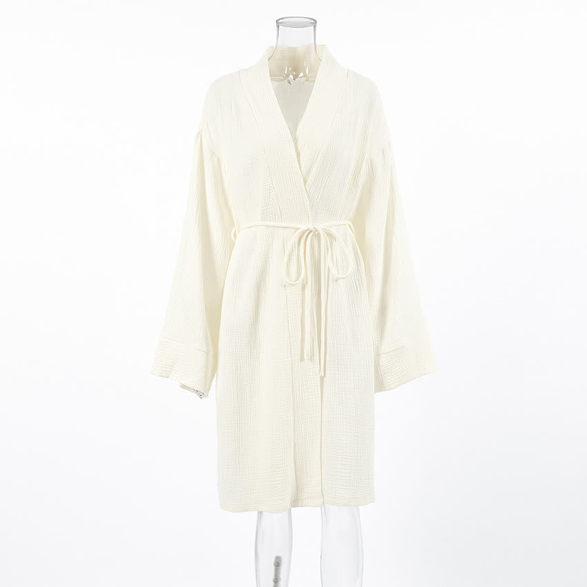 Beige Pure Cotton Kimono Robe