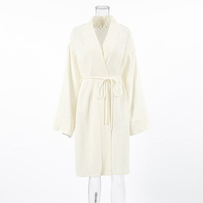 Beige Pure Cotton Kimono Robe