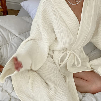 Beige Pure Cotton Kimono Robe