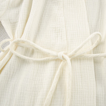 Beige Pure Cotton Kimono Robe