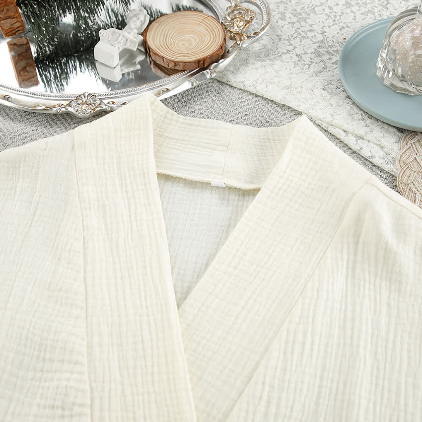 Beige Pure Cotton Kimono Robe