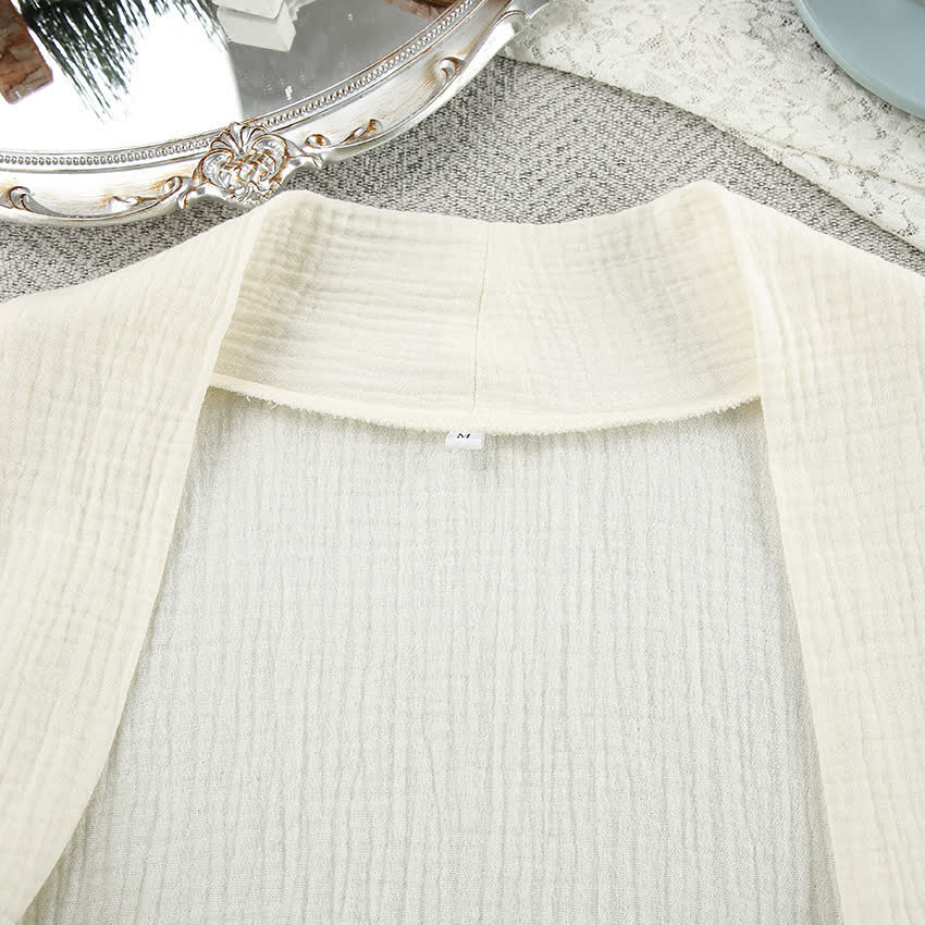 Beige Pure Cotton Kimono Robe