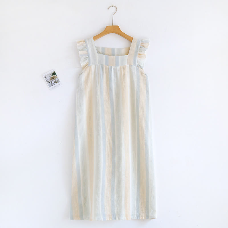 Cotton Gauze Striped Ruffle Trim Tank Loungewear