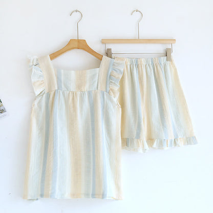 Cotton Gauze Striped Ruffle Trim Tank Loungewear