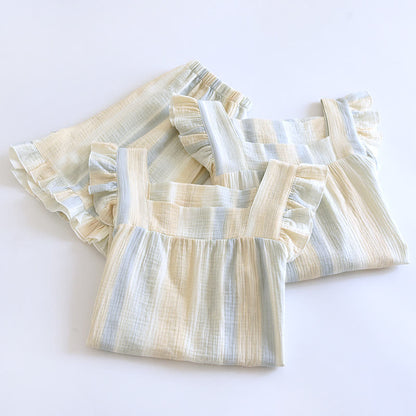 Cotton Gauze Striped Ruffle Trim Tank Loungewear