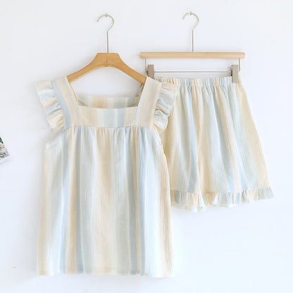 Cotton Gauze Striped Ruffle Trim Tank Loungewear