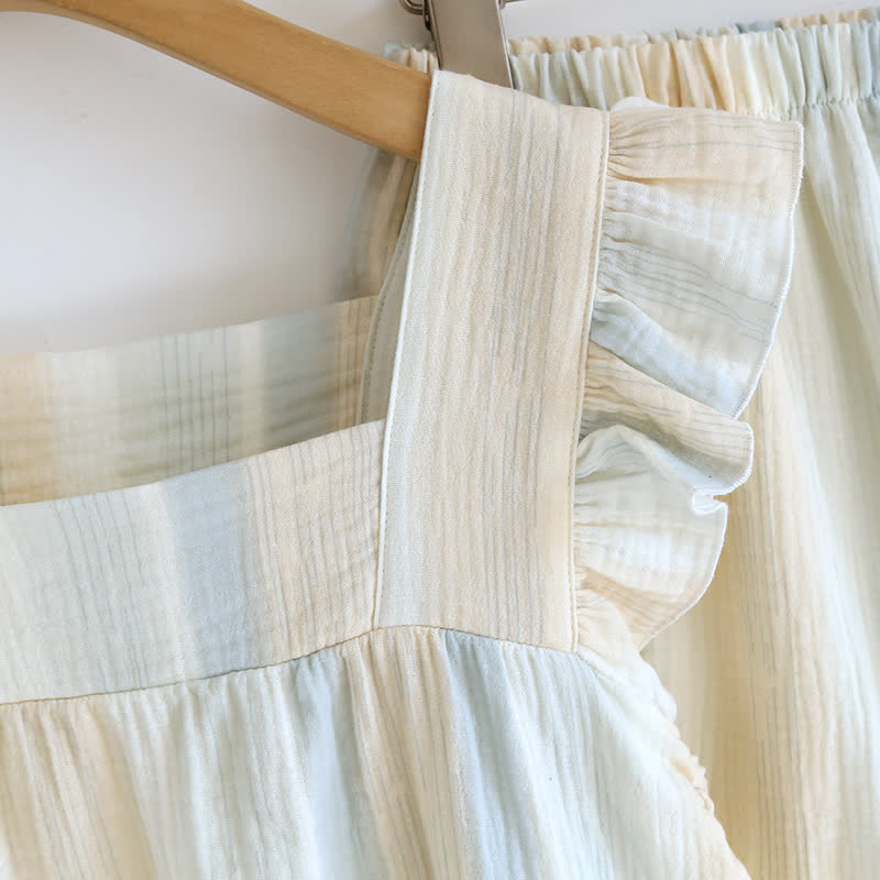 Cotton Gauze Striped Ruffle Trim Tank Loungewear