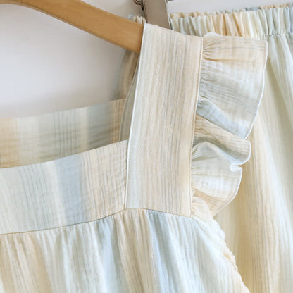 Cotton Gauze Striped Ruffle Trim Tank Loungewear