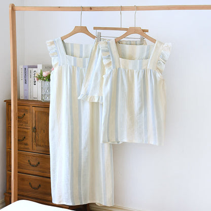 Cotton Gauze Striped Ruffle Trim Tank Loungewear