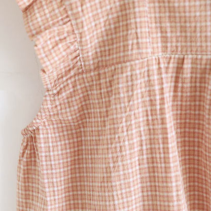 Cotton Gauze Plaid Flutter Sleeve Tank Pajamas