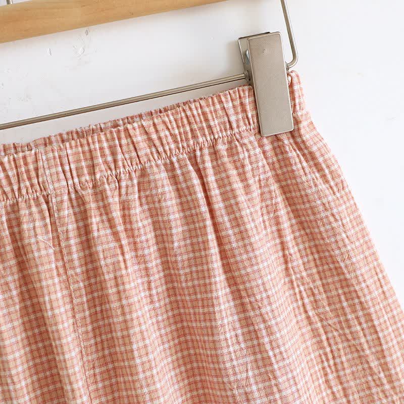 Cotton Gauze Plaid Flutter Sleeve Tank Pajamas