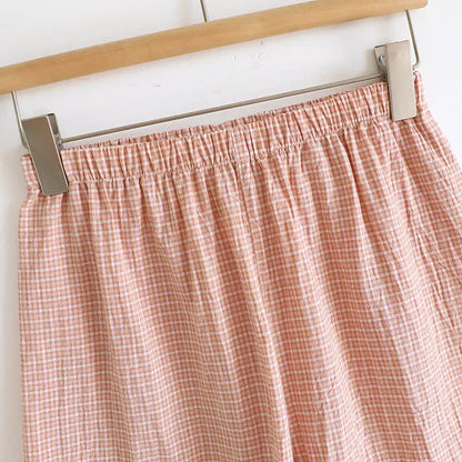 Cotton Gauze Plaid Flutter Sleeve Tank Pajamas