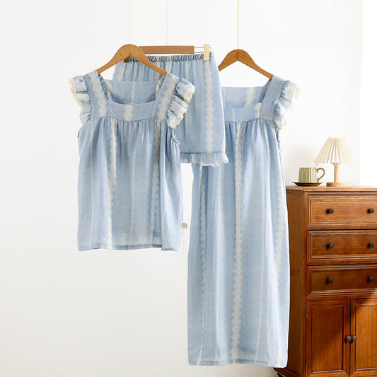 Bamboo Fiber Blue Vertical Pattern Loungewear Bamboo Fiber Blue Cami Jammies L Loungewear M newin260209 Nightdress Nightgown Nightie Padded Pajama Ruffle Set Shorts Sleepwear Sleeveless Spring Stripe Summer Tank XL