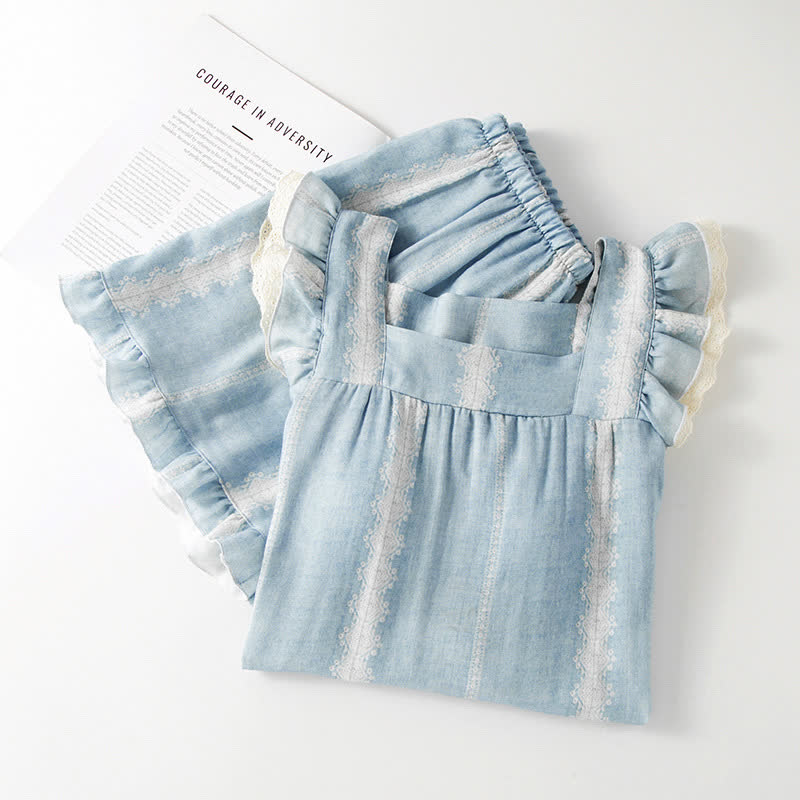 Bamboo Fiber Blue Vertical Pattern Loungewear