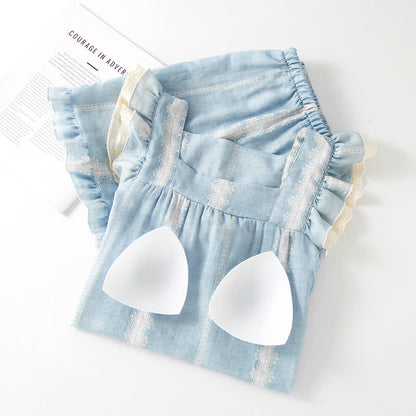 Bamboo Fiber Blue Vertical Pattern Loungewear