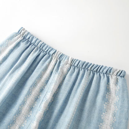 Bamboo Fiber Blue Vertical Pattern Loungewear
