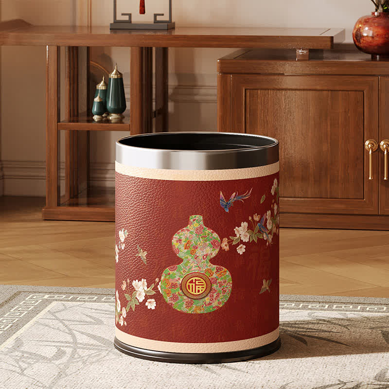 Traditional Oriental Floral Gourd Waste Bin