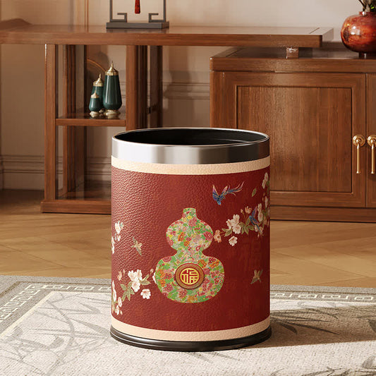 Traditional Oriental Floral Gourd Waste Bin