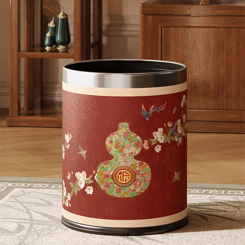 Traditional Oriental Floral Gourd Waste Bin