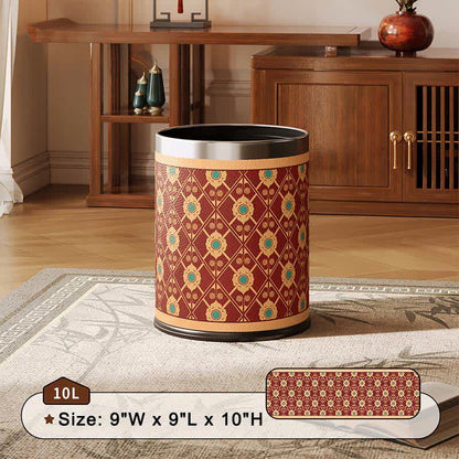 Elegant Oriental Lattice Leather Waste Bin