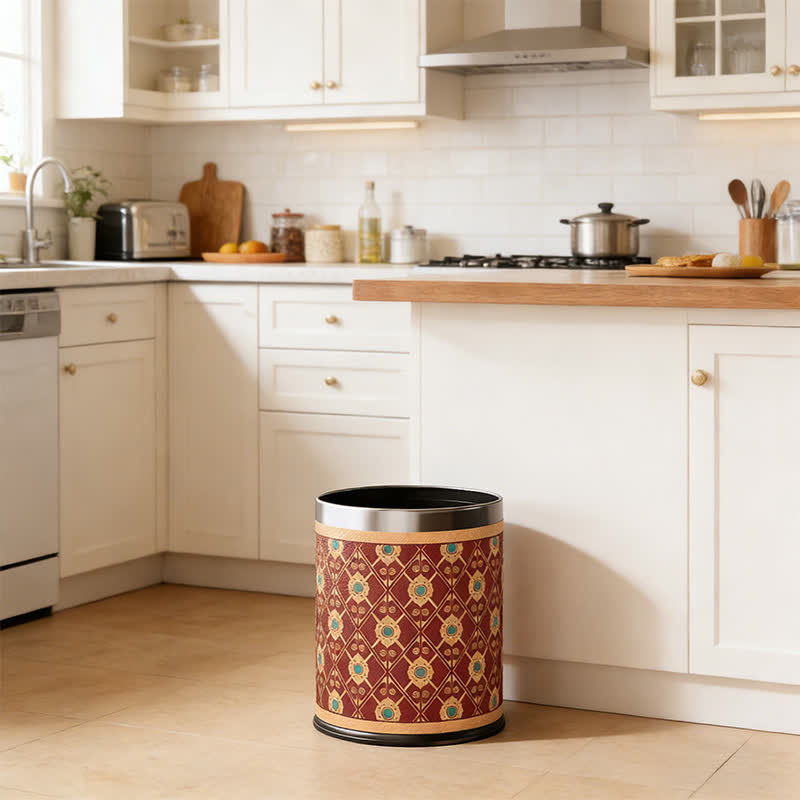Elegant Oriental Lattice Leather Waste Bin