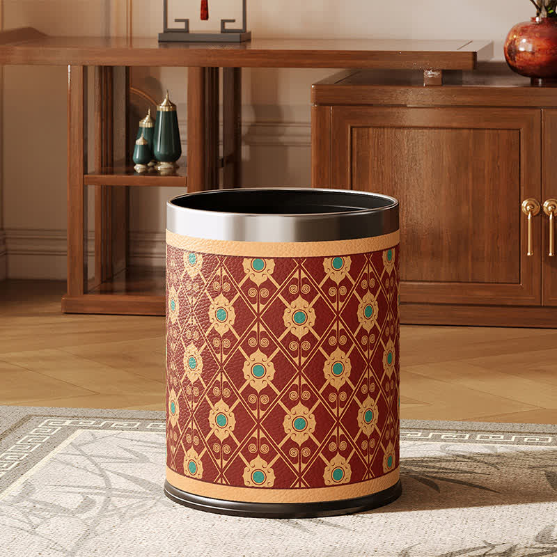 Elegant Oriental Lattice Leather Waste Bin