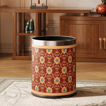Elegant Oriental Lattice Leather Waste Bin