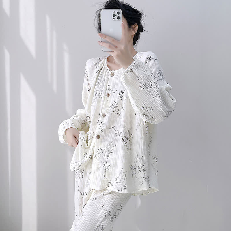 Bamboo Print Double Gauze Cotton Loungewear Set