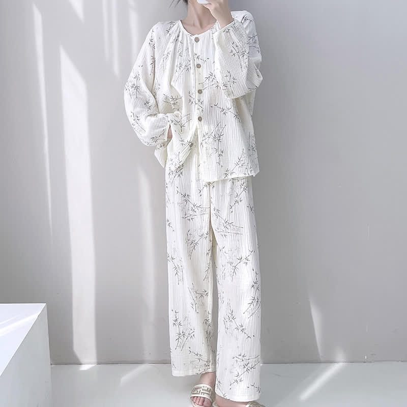 Bamboo Print Double Gauze Cotton Loungewear Set