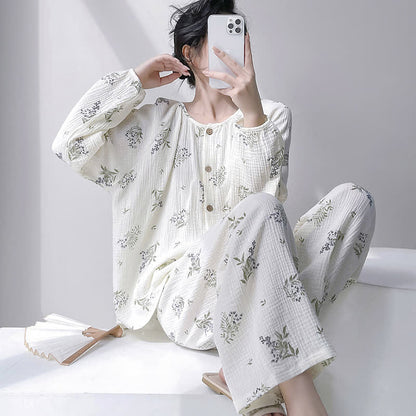 Leaf Double Gauze Cotton Loungewear Set