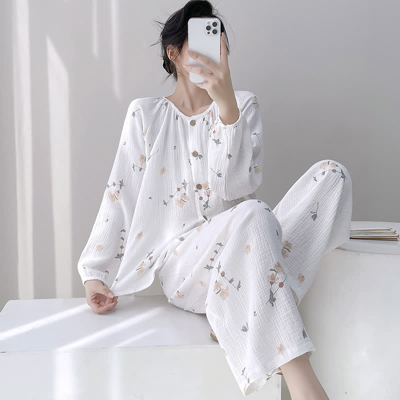 Rustic Floral Double Gauze Cotton Pajamas