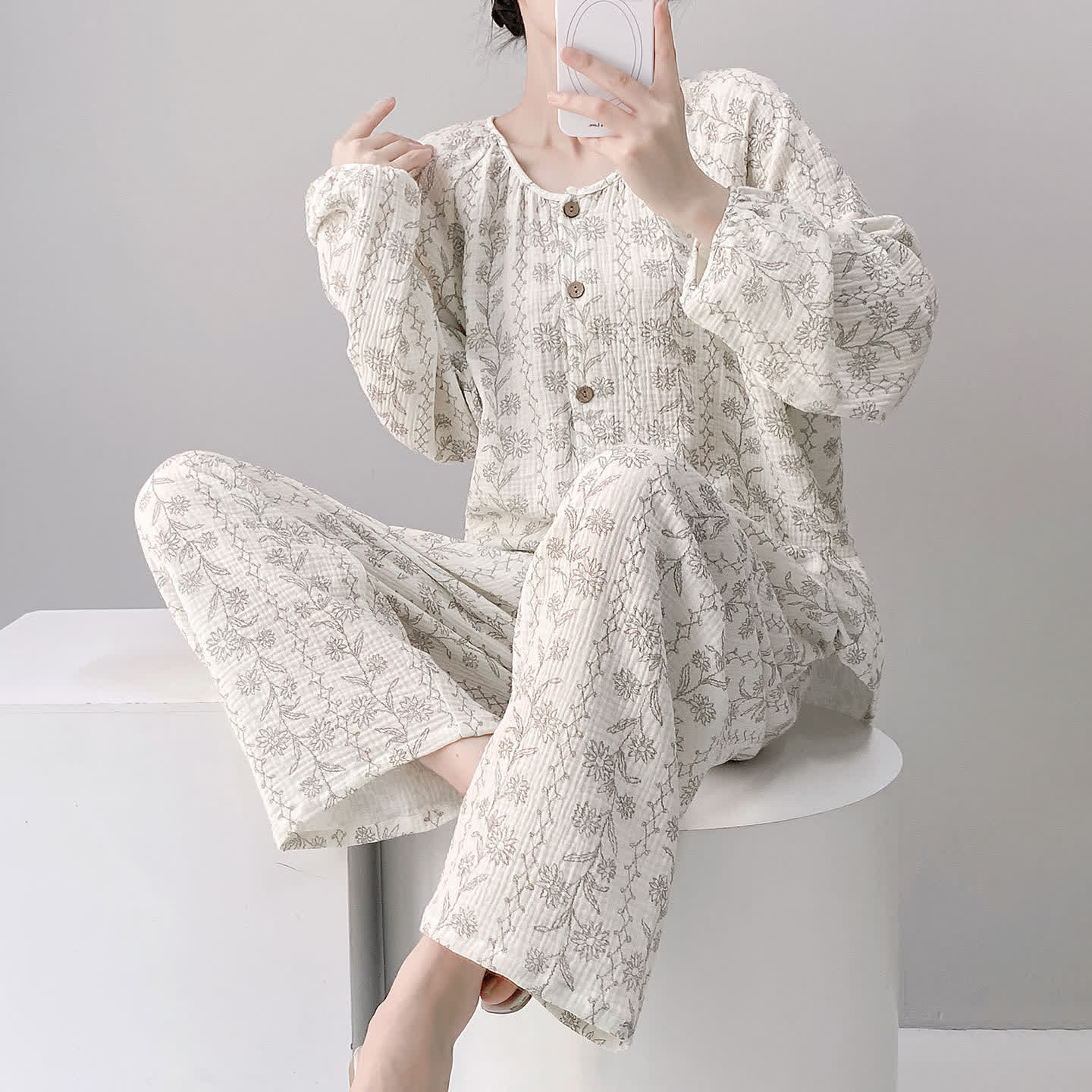 Sunflower Double Gauze Cotton Pajama Set