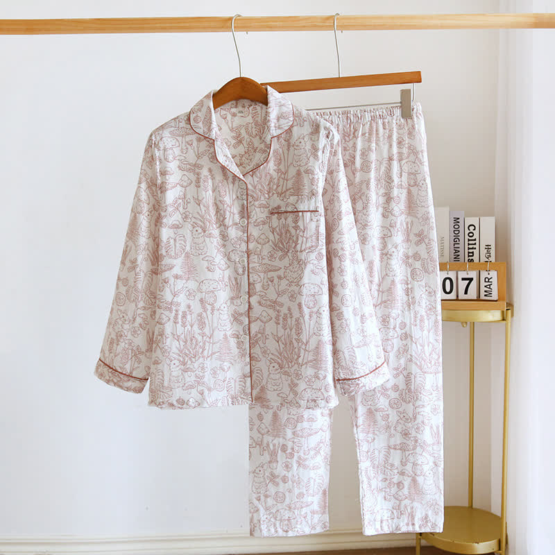 Jungle Mushroom & Bunny Cotton Gauze Pajamas