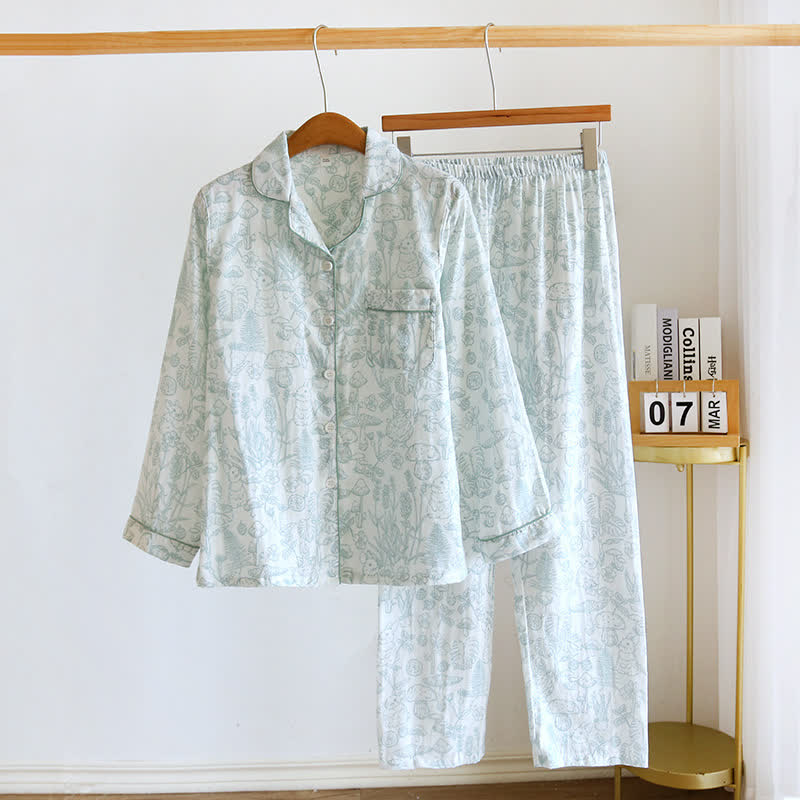 Jungle Mushroom & Bunny Cotton Gauze Pajamas
