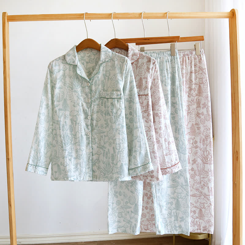 Jungle Mushroom & Bunny Cotton Gauze Pajamas