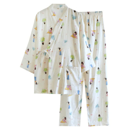 Oriental Cartoon Princess Cotton Kimono Pajamas