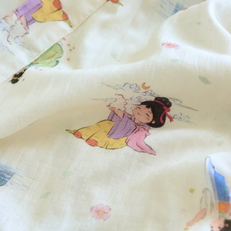 Oriental Cartoon Princess Cotton Kimono Pajamas