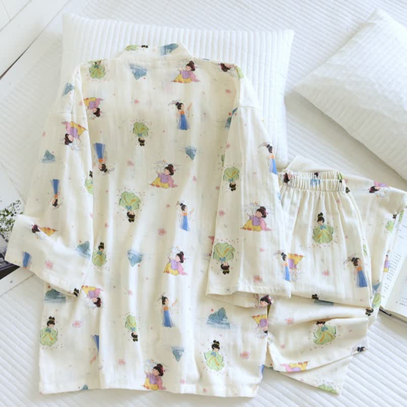 Oriental Cartoon Princess Cotton Kimono Pajamas