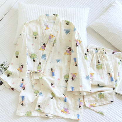 Oriental Cartoon Princess Cotton Kimono Pajamas