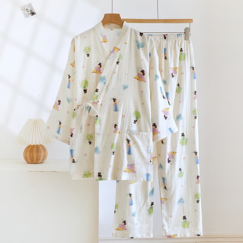 Oriental Cartoon Princess Cotton Kimono Pajamas