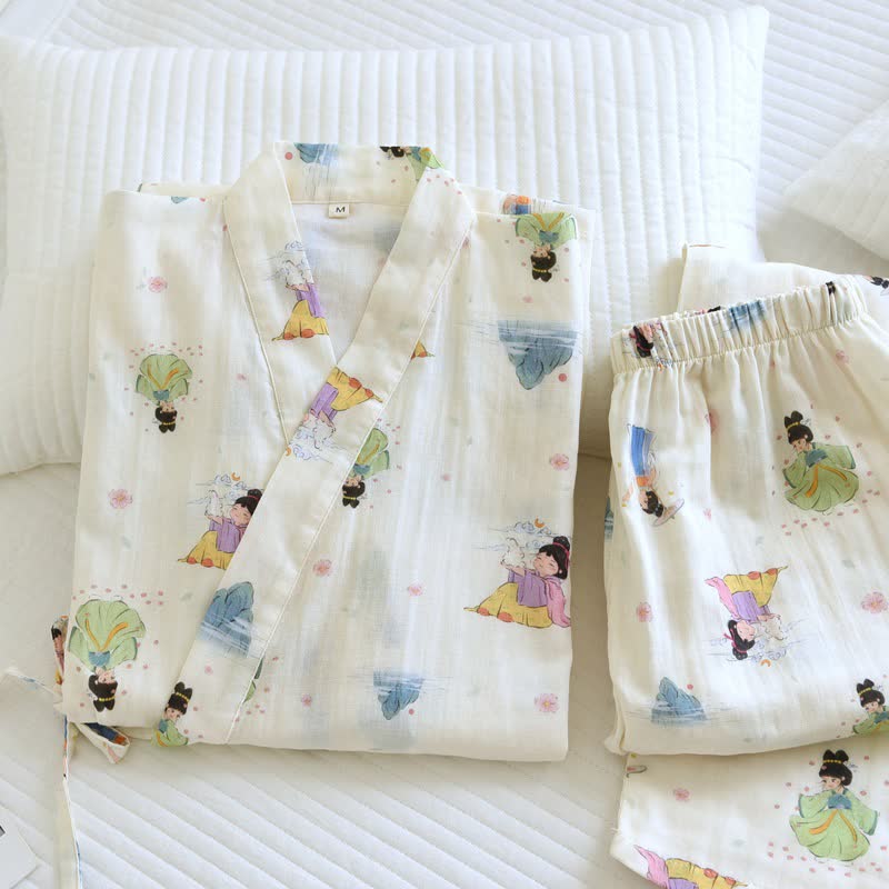 Oriental Cartoon Princess Cotton Kimono Pajamas