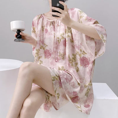 Plus Size Pink Chrysanthemum Pajama Set