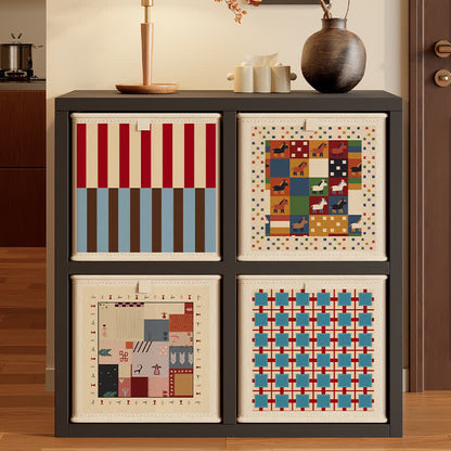 Red & Blue Striped Fabric Storage Basket