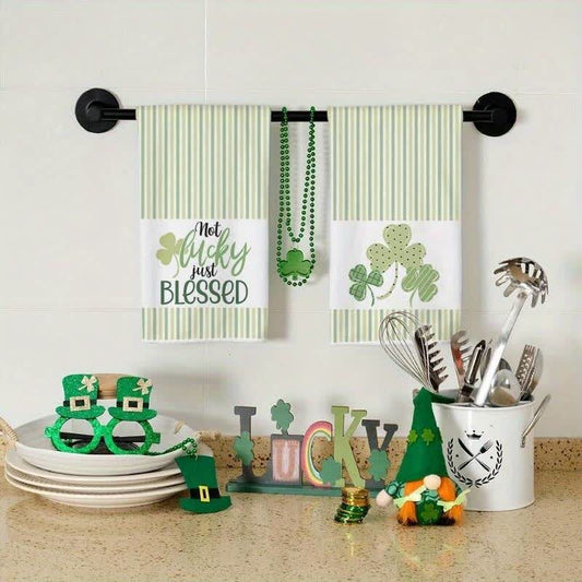 St. Patrick's Day Shamrock Stripe Kitchen Towel(2PCS)