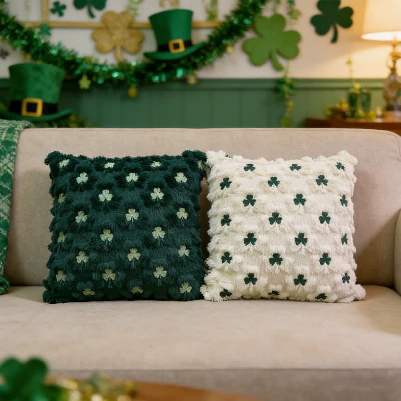 Shamrock Embroidered Throw Pillow Cover