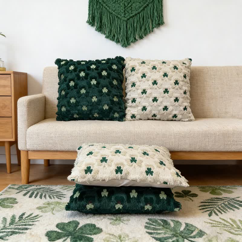 Shamrock Embroidered Throw Pillow Cover