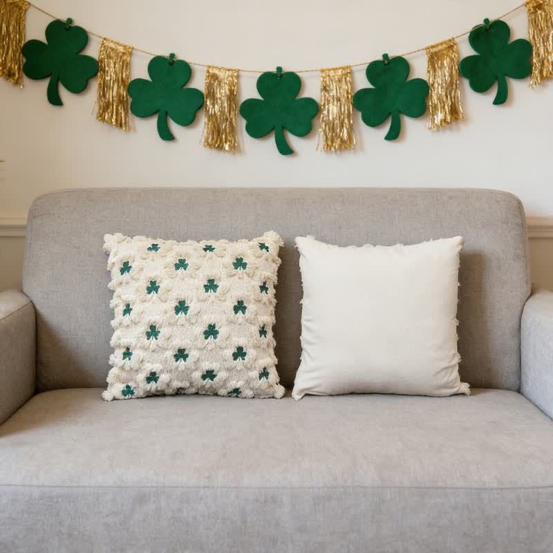 Shamrock Embroidered Throw Pillow Cover