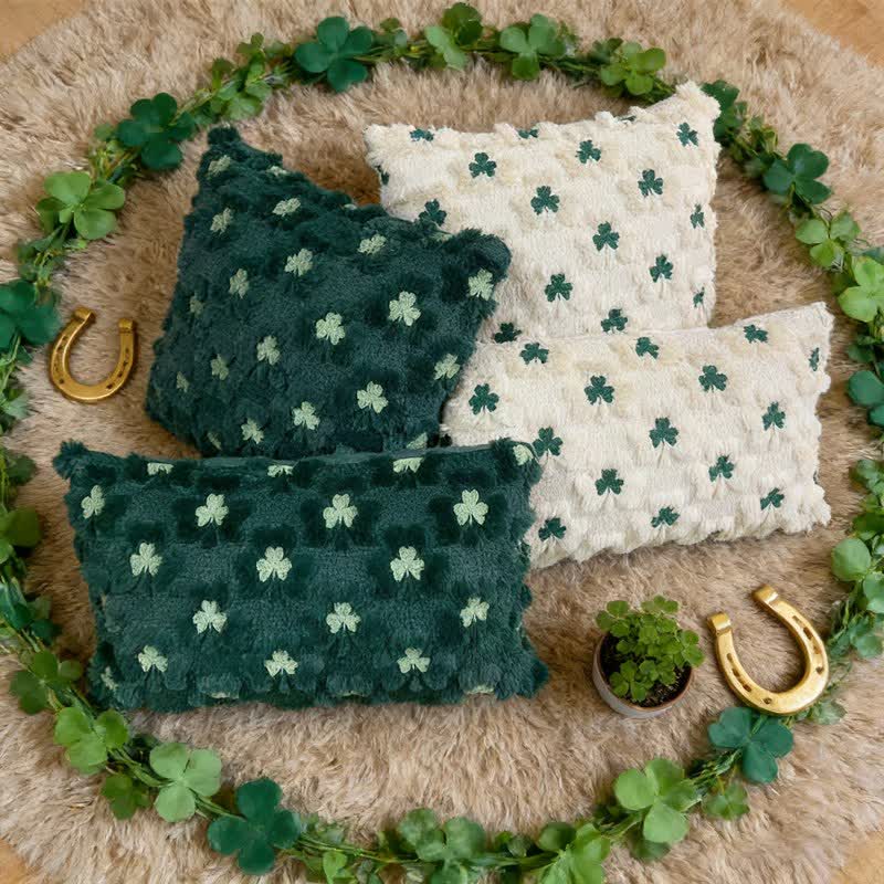 Shamrock Embroidered Throw Pillow Cover